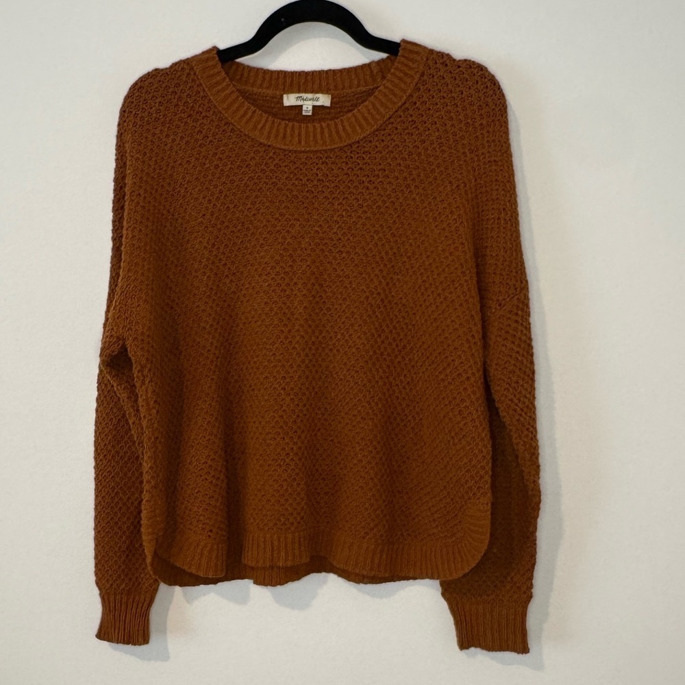 Madewell Rust Waffle Knit Crewneck Sweater Women’s Small Cozy Textured Pullover
